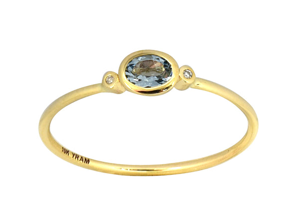 Oval Bezel Set Genuine Birthstone Ring With Diamonds