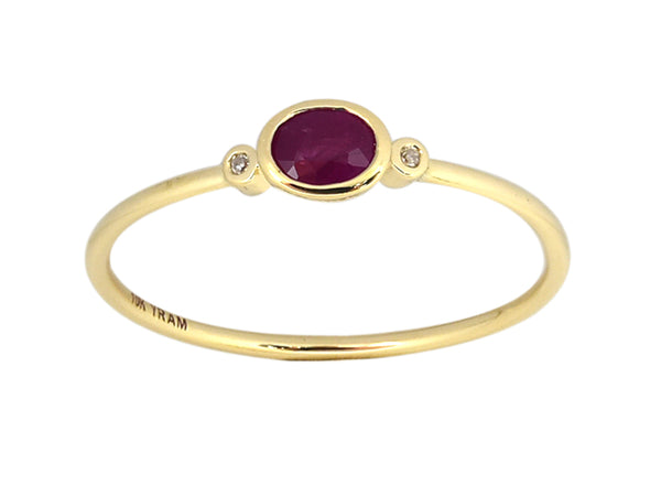 Oval Bezel Set Genuine Birthstone Ring With Diamonds