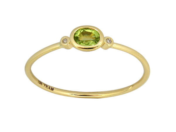 Oval Bezel Set Genuine Birthstone Ring With Diamonds