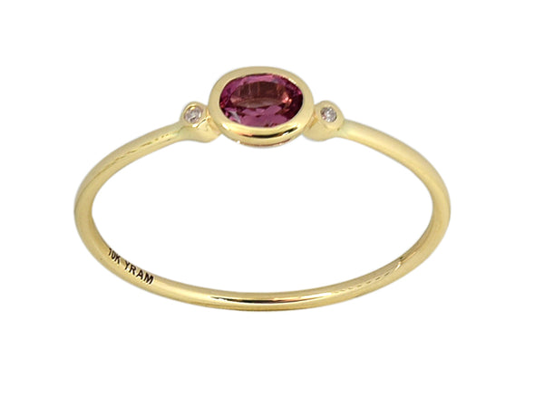 Oval Bezel Set Genuine Birthstone Ring With Diamonds