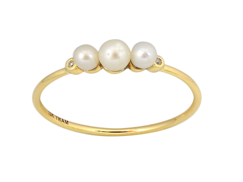 Three Pearl and Bezel Diamond Ring