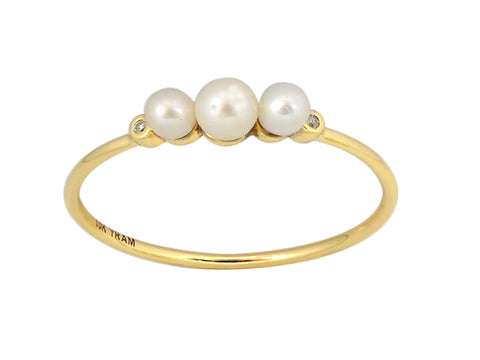 Three Pearl and Bezel Diamond Ring