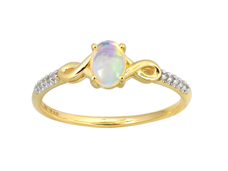 Opal Oval Shape Four Claw Ring with Side Diamonds