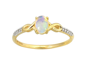 Opal Oval Shape Four Claw Ring with Side Diamonds