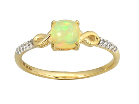 Opal Cushion Shape Four Claw Ring with Side Diamonds