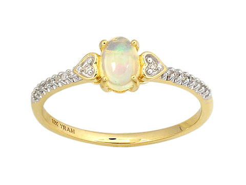 Opal Oval Shape Four Claw Ring with Heart Accents