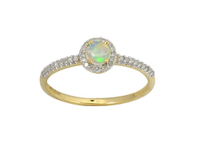 Opal Halo Ring Round Shape with Side Diamonds