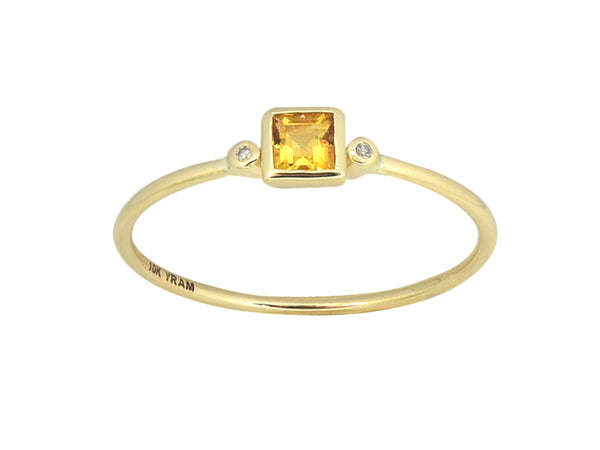 Square Bezel Set Genuine Birthstone Ring With Diamonds