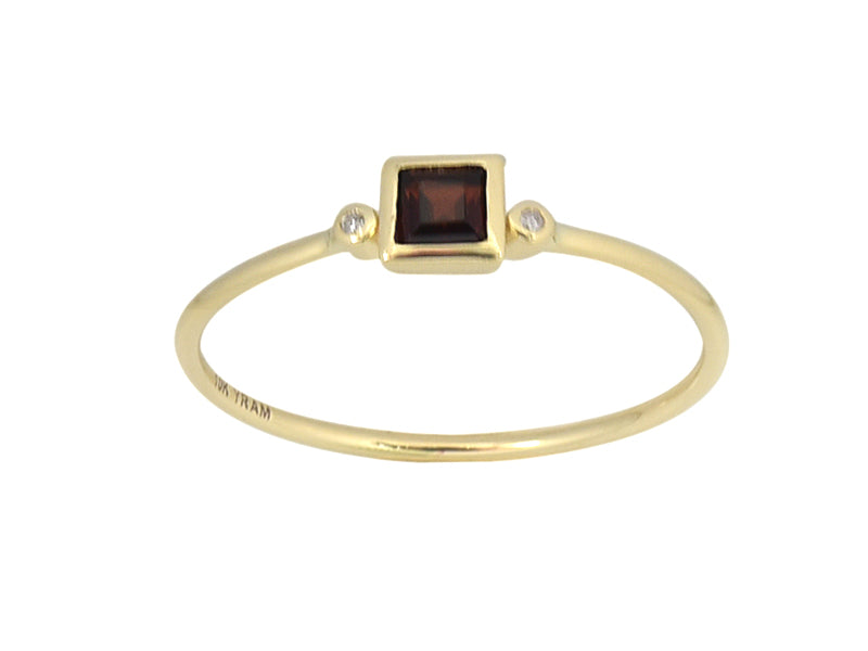 Square Bezel Set Genuine Birthstone Ring With Diamonds