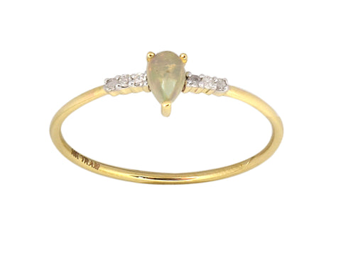 Opal Pearshape Three Claw Ring with Side Diamonds