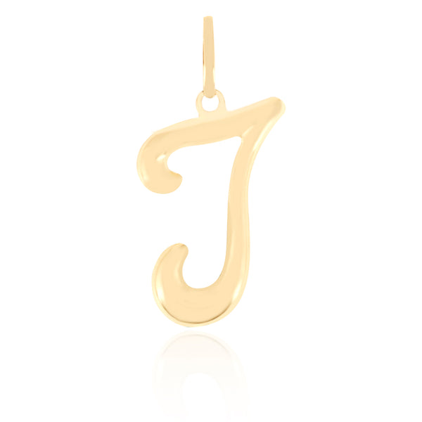 10K Yellow gold high polish script initial pendant