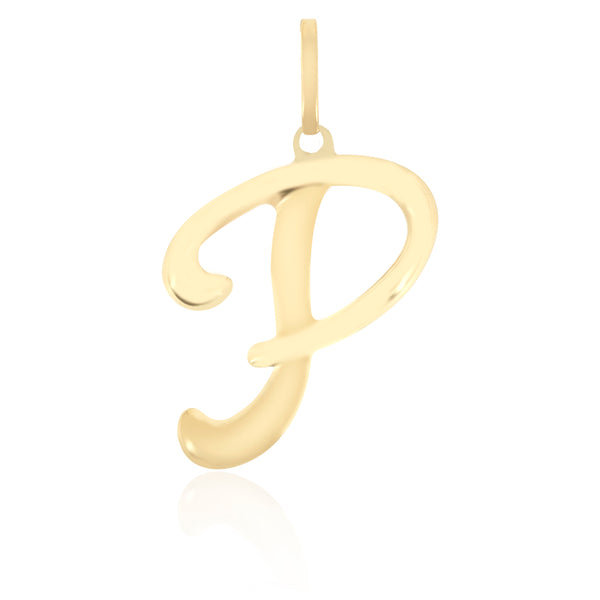 10K Yellow gold high polish script initial pendant