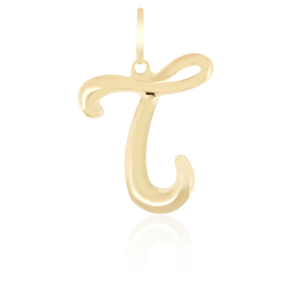 10K Yellow gold high polish script initial pendant